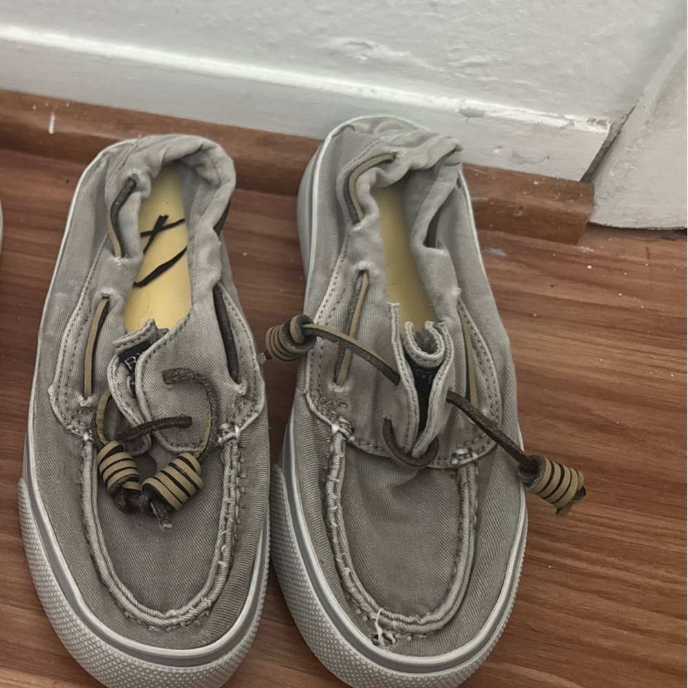 Worn grey boat shoes